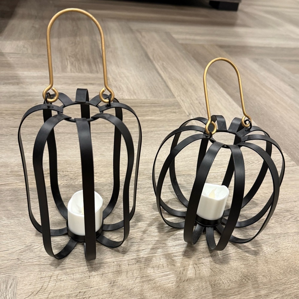 Target Brand Black and Gold  Fall Pumpkin Lantern Set with Votive holder